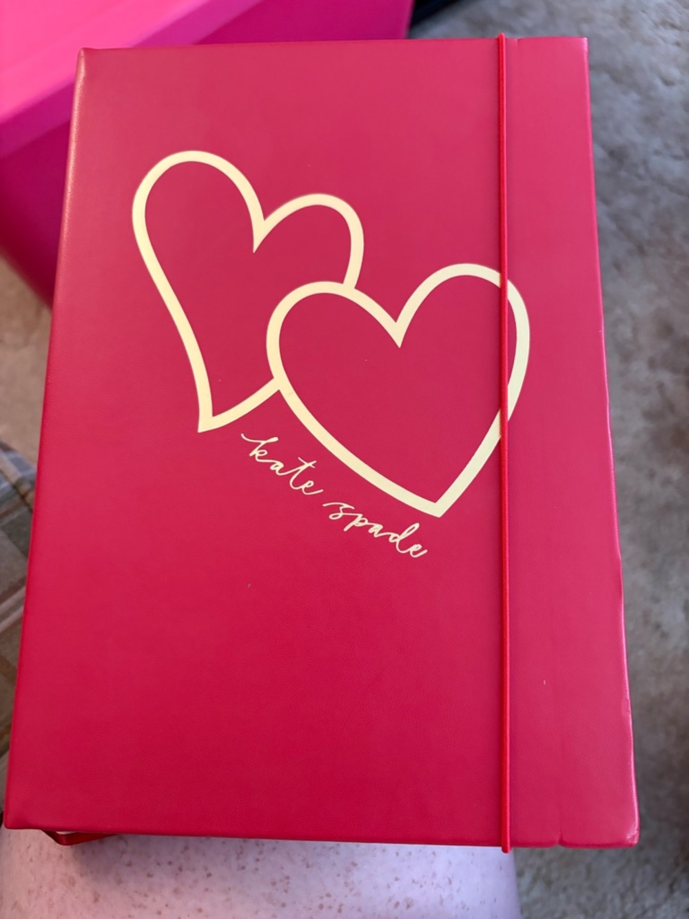 kate spade Hot Pink Notebook with White Heart Motif